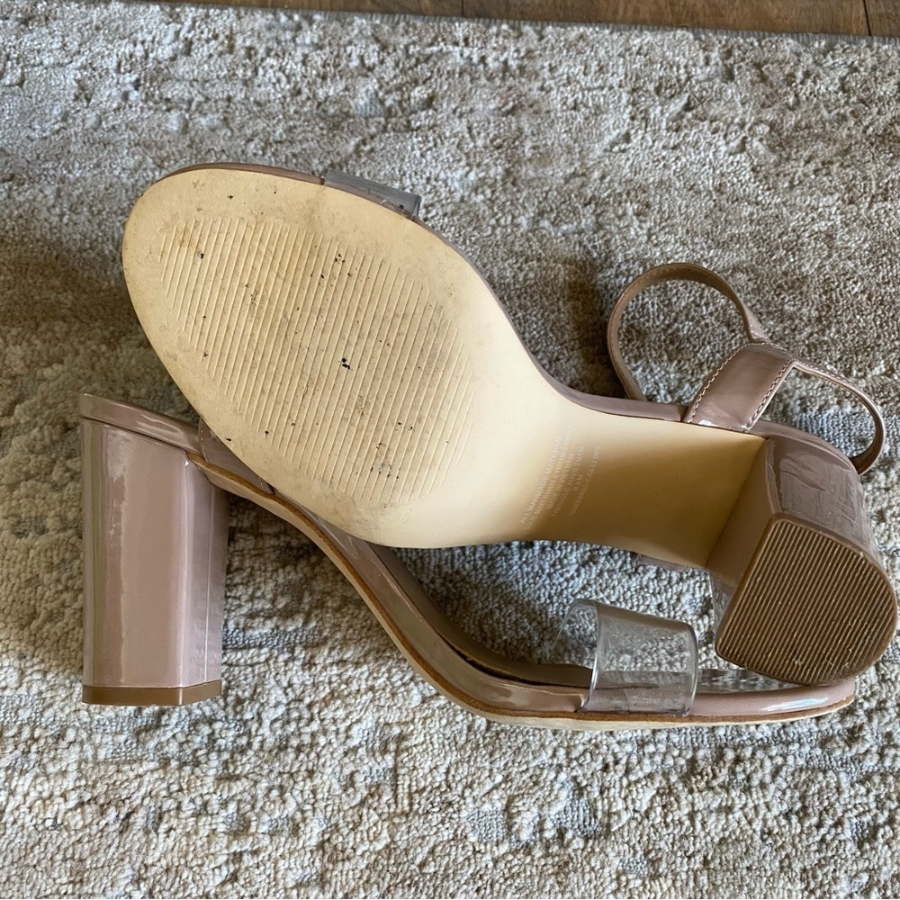 Abound Clear Strap Pumps Heels Open Toe Sandals Nude Pink Patent Faux Leather - Picture 7 of 9